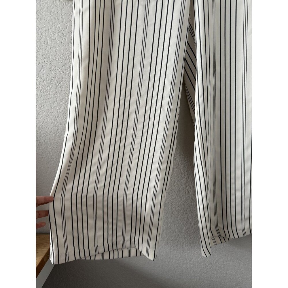 Long Tall Sally Pin Striped Wide Leg Pull On Trouser Pants Nautical Coastal 12 - Picture 4 of 9